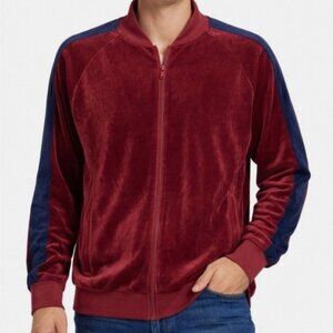 AGTAWH Men ST. Moritz Powder Red Velour Bomber Jacket Full Zip Size L